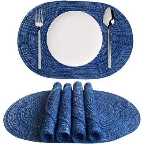 Lot de 6 sets de table ovales en polyester-coton, 3045 cm, semi-tissés à la main, résistants à la chaleur, antitaches, durables, bleus.