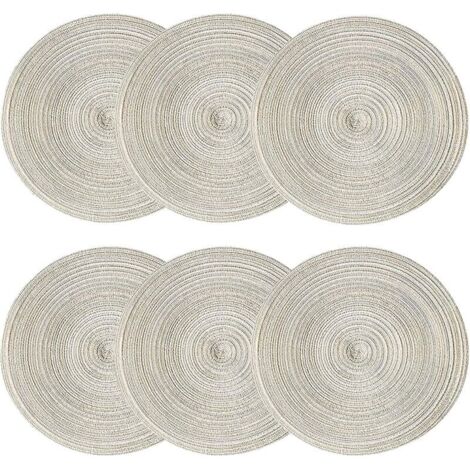 Lot de 6 Sets de Table Rond Tissés Set de Table, Napperons de Table de 38 cm Lavable Antidérapants Résistantes à la Chaleur Set de Table, Beige