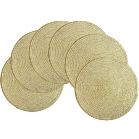 Lot de 6 sets de table ronds dorés lavables d'un diamètre de 11 cm, sets de table en coton tissé, résistants à la chaleur et antidérapants