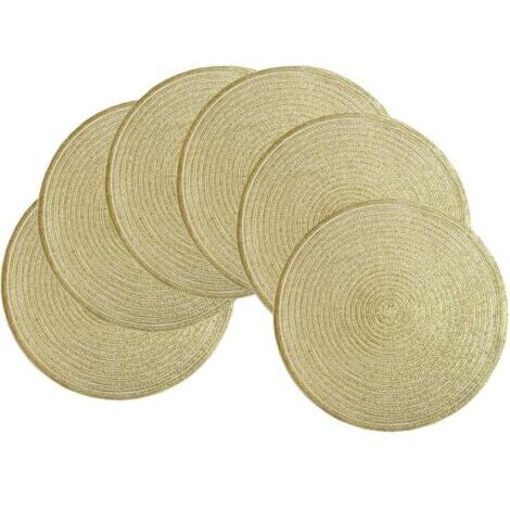 Lot de 6 sets de table ronds dorés lavables d'un diamètre de 30 cm, sets de table en coton tissé, résistants à la chaleur et antidérapants