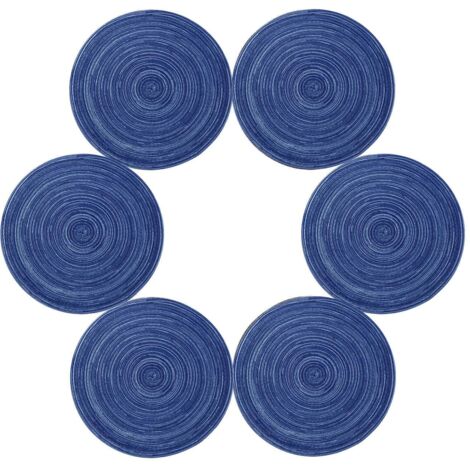 Lot de 6 sets de table ronds en coton tissé à mailles croisées (ronds, bleus)