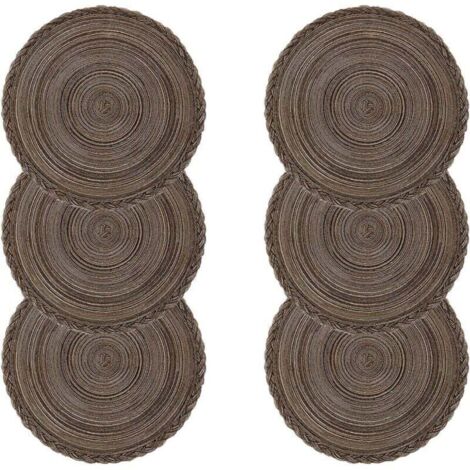 Lot de 6 Sets de Table Ronds en Coton Tressé Lavables Résistants à la Chaleur Antidérapants 38x38cm Brun