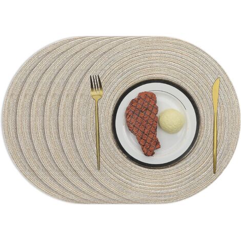 Lot de 6 sets de table ronds tissés beiges - 38 cm, isolants thermiques, antidérapants, en coton tressé