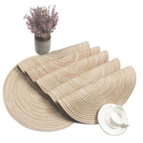 lot De 6 Sets De Table Ronds Tisss En Fil De Coton 38 X 38 Cm (beige), Sets De Table Ronds Lavables, Sets De Table De Nol Rsistants  La Chaleur, D