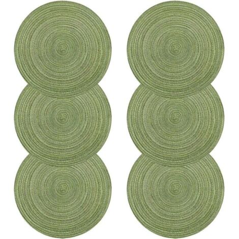 Lot de 6 Sets de Table Ronds Tressés Coton Résistants Chaleur 38cm Salle à Manger Vert
