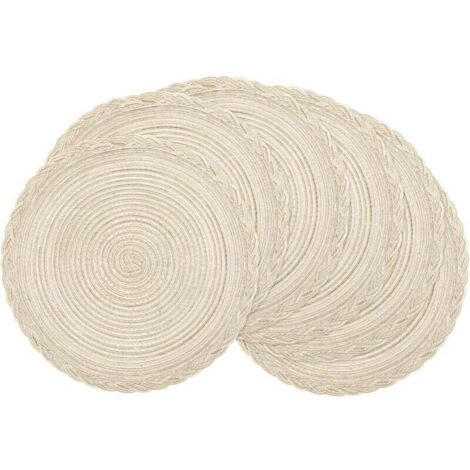 Lot de 6 Sets de Table Ronds Tressés Résistants à la Chaleur Crème