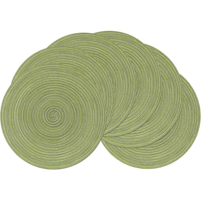 Lot de 6 sets de table ronds verts lavables en coton tissé, sets de table de Nol résistants à la chaleur, 38 x 38 cm