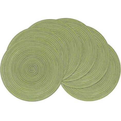 Lot de 6 sets de table ronds verts lavables en coton tissé, sets de table de Nol résistants à la chaleur, 38 x 38 cm