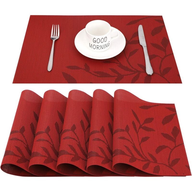Jn.songs - Lot de 6 Sets de Tables Lavables Set de Table Résistants Chaleur Antidérapants pour Table de Cuisine et Restaurants - Rouge