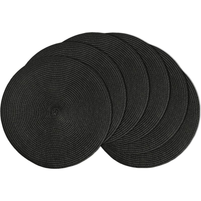Lot de 6 sets table ronds noirs Ø38 cm, lavables résistants chaleur, usage intérieur/extérieur maison/restaurant