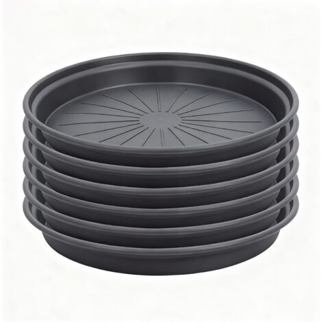 Lot de 6 soucoupes pour pots de fleurs en plastique robuste de 30 cm, plateaux d'égouttement et plateaux de rempotage pour plantes d'intérieur, plateaux noirs (30,5 cm)