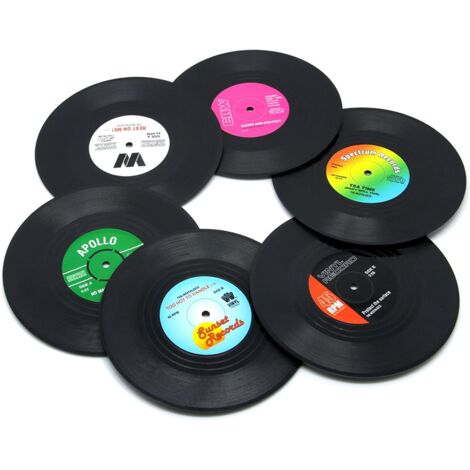 Lot de 6 sous-verres en forme de disques vinyle, parfaits pour les boissons - protection de table pour éviter d'endommager les meubles.