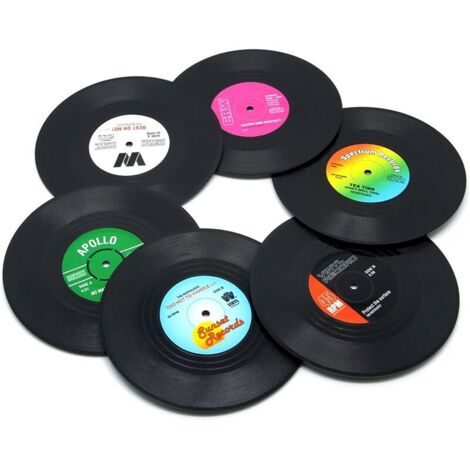 Lot de 6 sous-verres en forme de disques vinyle, parfaits pour les boissons - protection de table pour éviter d'endommager les meubles.