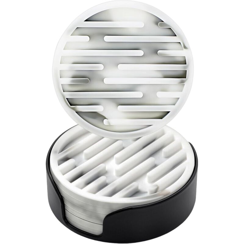 Lot de 6 sous-verres en silicone de 10 cm de diamètre (Blanc) avec supports, sous-verres ronds antidérapants, adaptés aux mugs, sous-verres à boire