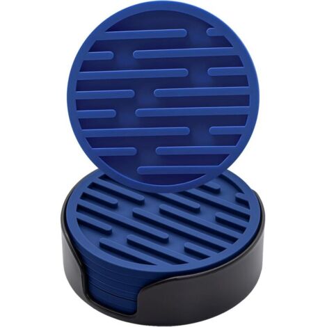 Lot de 6 sous-verres en silicone de 10 cm de diamètre (Bleu Marine) avec supports, sous-verres ronds antidérapants, adaptés aux mugs, sous-verres à boire