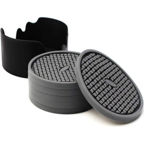 Lot de 6 sous-verres en silicone gris de 10 cm de diamètre avec supports - rainures profondes et absorbantes, parfaites pour les boissons chaudes et froides