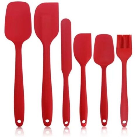 Lot de 6 spatules en silicone résistantes à la chaleur – Qualité alimentaire – Ustensiles de cuisine (rouge)