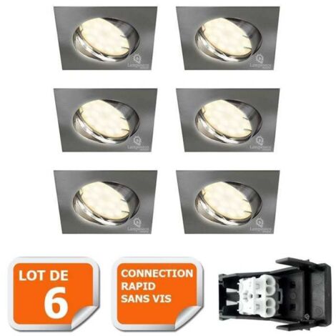 Lot de 6 spot encastrable orientable LED carré alu brossé GU10 230V eq. 50W blanc chaud