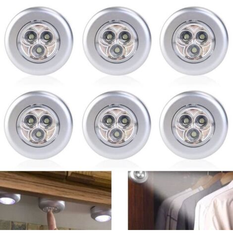 Lot de 6 Spot Lampe LED Éclairage de Nuit Autocollant Alimenté par 3 Piles/Batteries pour Penderie/Placard/Étagère/Entrée/Cuisine/Pa