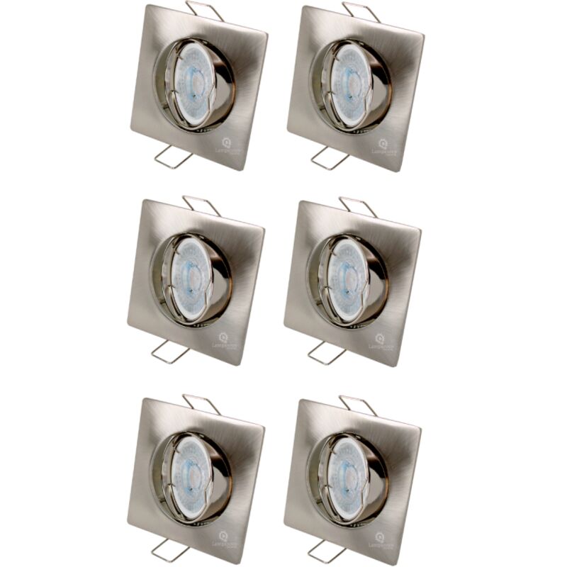 Lampesecoenergie - Lot de 6 Spot led carré 230v alu brossé 38° led blanc chaud
