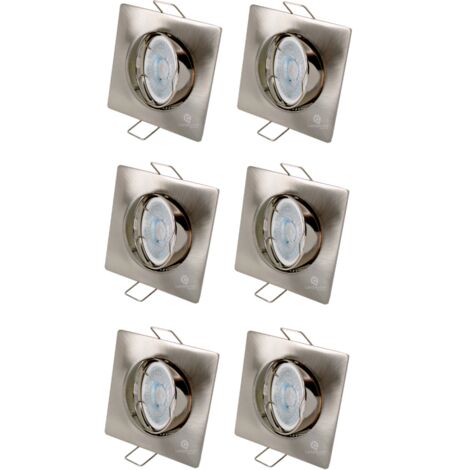 Lot de 6 Spot led carré 230v alu brossé 38° led blanc chaud