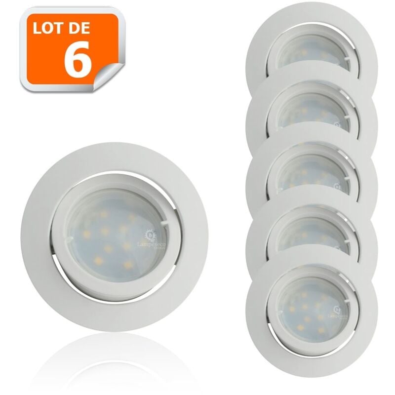 Lot de 6 Spot Led Encastrable Complete Blanc Orientable lumière Blanc Neutre eq. 50W ref.888