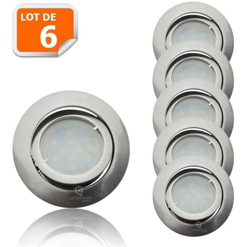 Lampesecoenergie - Lot de 6 Spot Led Encastrable Complete Satin Orientable lumière Blanc Chaud eq. 50W ref.209