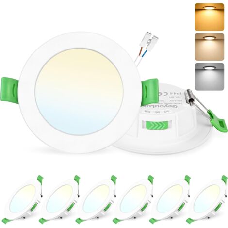lot de 6 spot led encastrable, rond blanc, température réglable, intensité variable, ip44, pour salle de bain salon cuisine