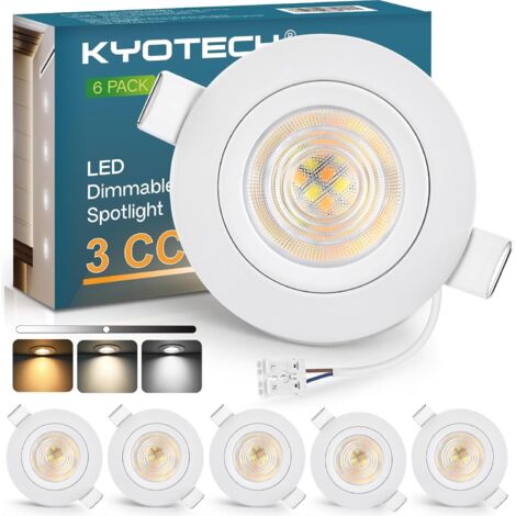 lot de 6 spot led encastrable,dimmable,3000k-6500k,ip44,salle de bain