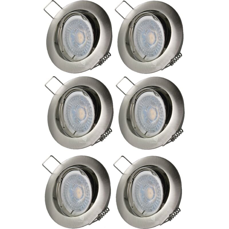 Lampesecoenergie - Lot de 6 Spot led orientable alu brossé 230v 7w 38° blanc chaud