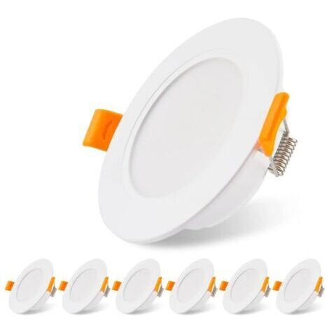 Lot de 6 spots encastrables LED ultra plats 230 V 5 W, plafonnier encastré, spot LED 3000 K, spot de plafond, pour salle de bain, salon, cuisine, chambre à coucher, diamètre d'ouverture 75 mm [Classe