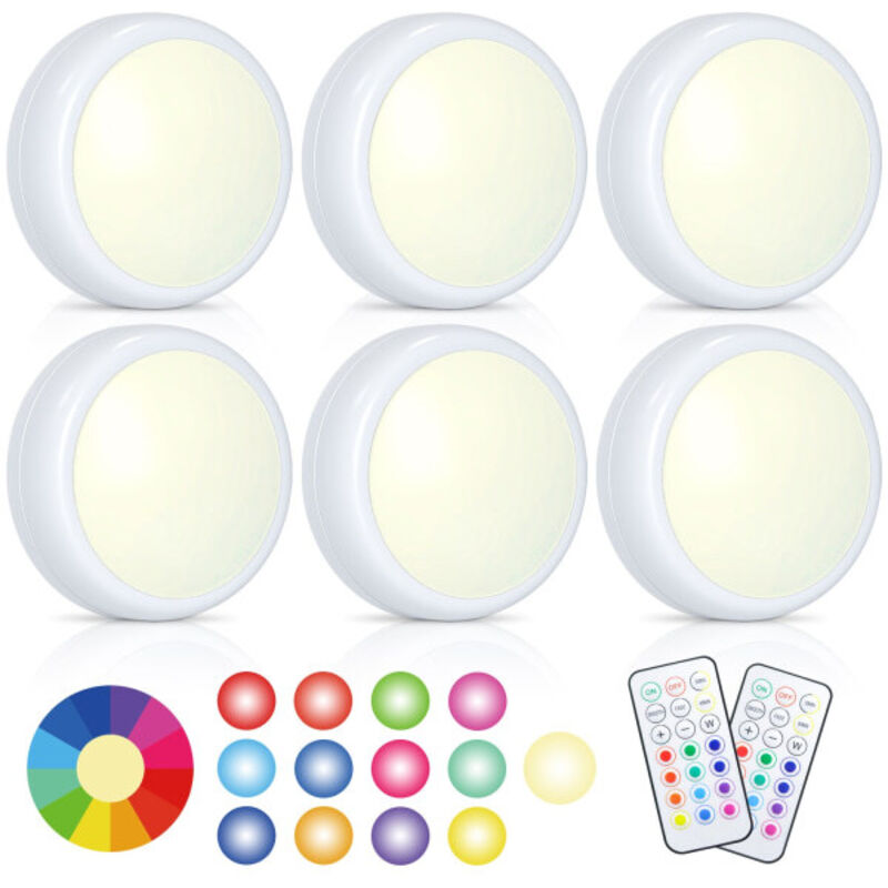 Lot de 6 spots LED avec 2 télécommandes, design RGB, plusieurs couleurs, blanc