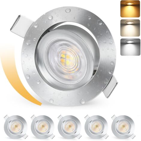 lot de 6 spots led encastrables, dimmable, 3000k-6500k, pivotant 45°, ip44, aluminium, pour salle de bain