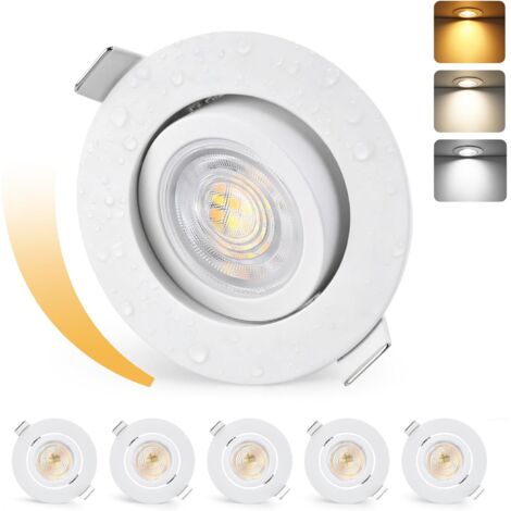 lot de 6 spots led encastrables,5w,550lm,3000k-6500k,dimmable,ip44,pour salle de bain et salon