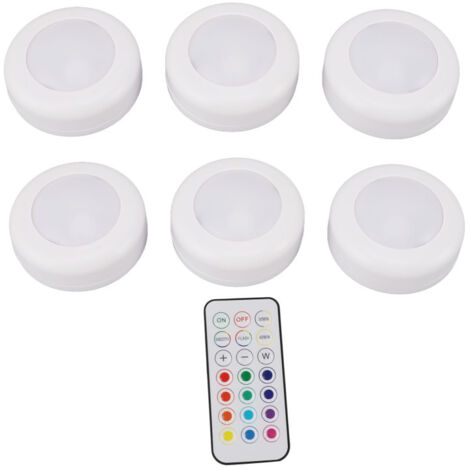 Lot de 6 spots LED ronds à intensité variable avec télécommande, pour éclairage sous meuble (blanc)