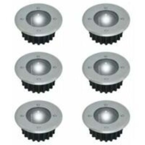 Lot de 6 spots LED solaires encastrables au sol  - Diamètre : 85 mm- Ronds - Extérieur résistant au piétement - Façade en acier inoxydable