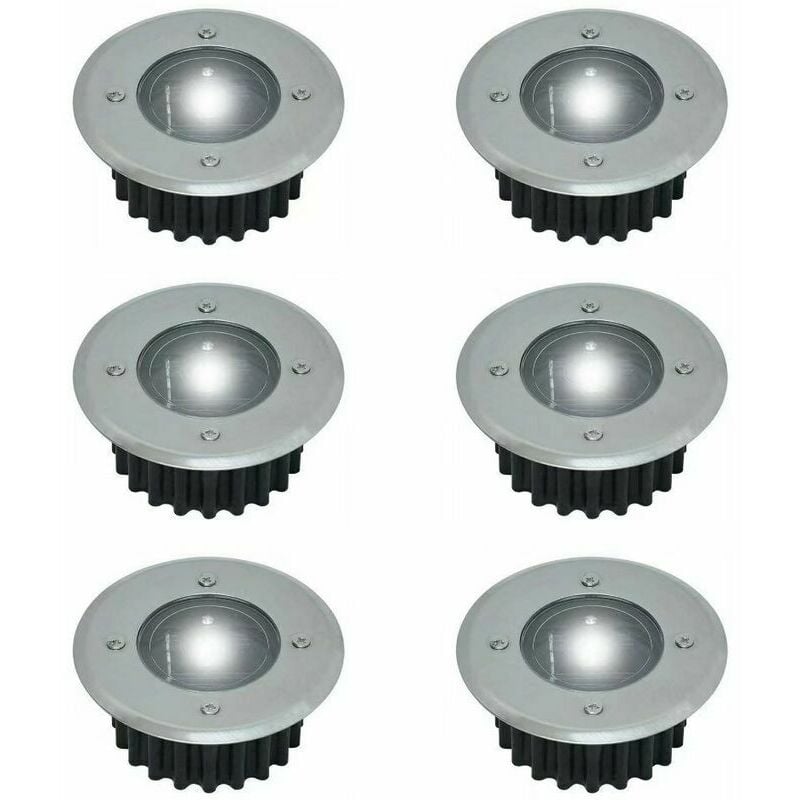 Ensoleille - Lot de 6 spots led solaires encastrables au sol - Ronds - Diamètre : 85 mm - Extérieur résistant au piétement - Façade en acier