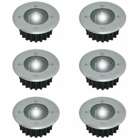 Lot de 6 spots LED solaires encastrables au sol - Ronds - Diamètre : 85 mm - Extérieur résistant au piétement - Façade en acier inoxydable - 6 lampes solaires - IP44