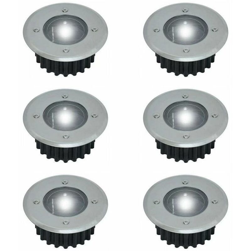 Lot de 6 spots led solaires encastrables au sol - Ronds - Diamètre : 85 mm - Extérieur résistant au piétement - Façade en acier inoxydable - 6 lampes