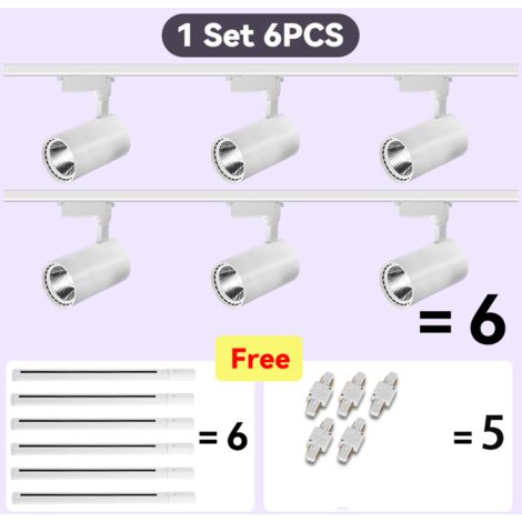 Lot de 6 spots LED sur rail blanc 12W blanc froid, orientables spots de plafond pour système de rails LED, incl. 6 x 0,5 m rail et connecteurs