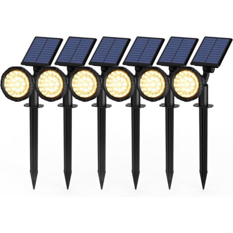 Lot de 6 Spots Solaires d'extérieur, projecteurs solaires,IP65 étanches à 25 LED lampes solaires pour chemins, extérieur Jardins, Clôtures (Blancs Chaud)