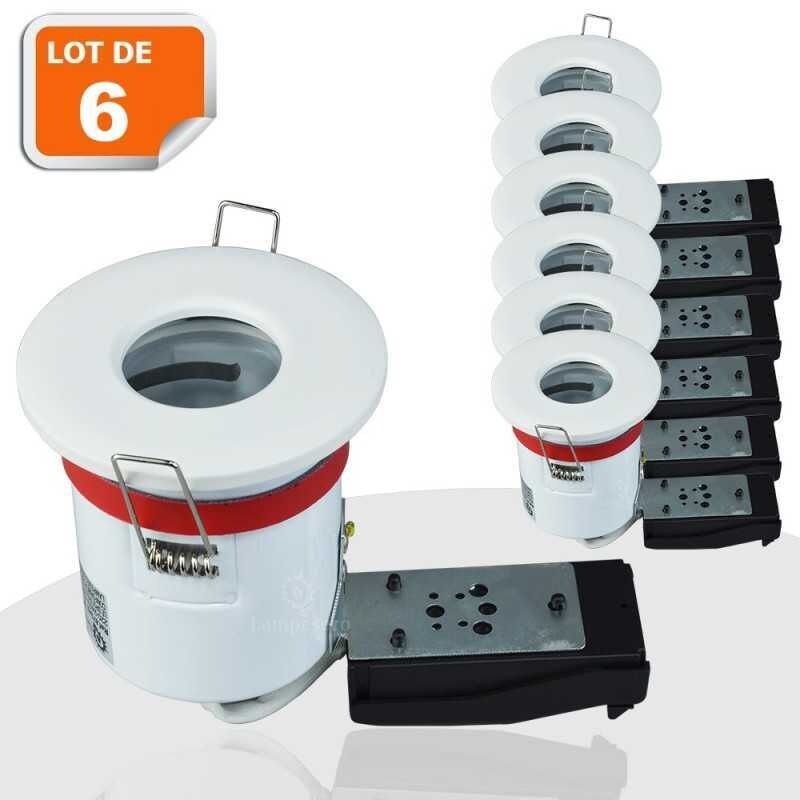 Lot de 6 Support de spot BBC Etanche IP65 Blanc 87mm avec douille GU10 automatique ref. 830W