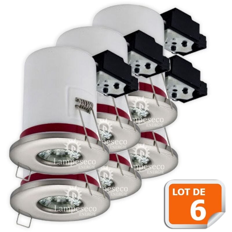Lampesecoenergie - Lot de 6 Support de spot bbc Etanche IP65 Inox 87mm avec douille GU10 automatique ref. 830