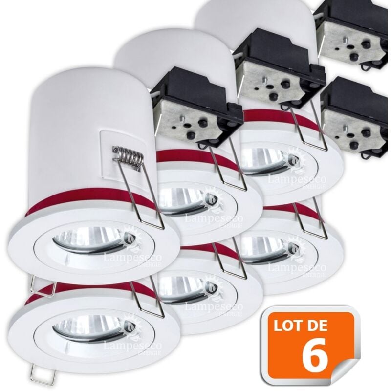 Lot de 6 Support de spot bbc Orientable diametre 100mm avec douille GU10 ref. 802