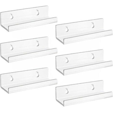 Lot de 6 Support Vinyle Mural en Acrylique Transparent, Etagere Transparente, Petite Etagere Murale, Étagère Murale Flottantes pour Vinyle, Panneaux, Photos, Livres (10 x 3,5 x 3 cm)