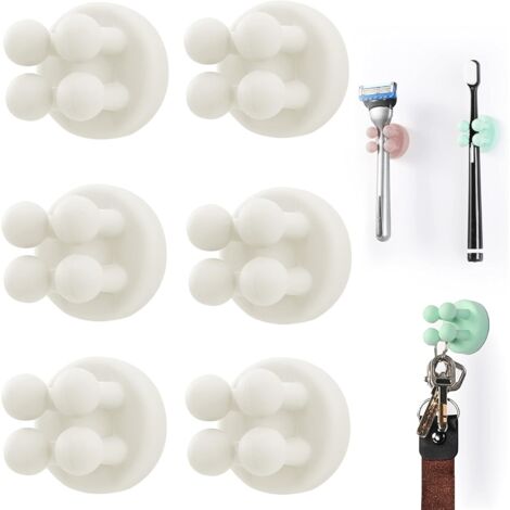 Lot de 6 Supports de Brosse à Dents en Silicone Multifonction pour Rasoir - Étanche - Auto-adhésif Mural - pour Mur ou Verre - pour Suspendre Salle de Bain, Cuisine, Salon, Bureau (Blanc)