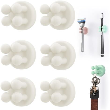 Lot de 6 Supports de Brosse à Dents en Silicone Multifonction pour Rasoir - Étanche - Auto-adhésif Mural - pour Mur ou Verre - pour Suspendre Salle de Bain, Cuisine, Salon, Bureau (Blanc)