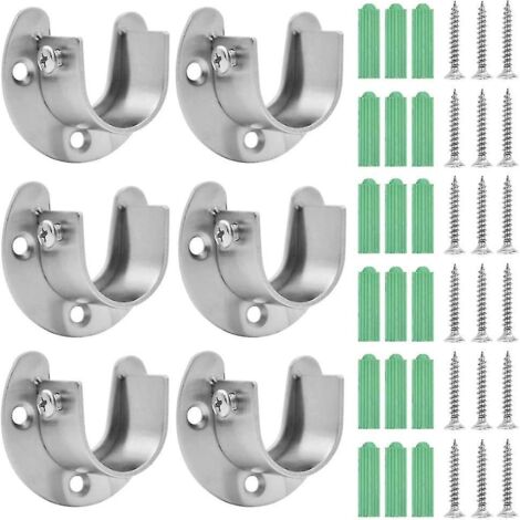 Lot de 6 supports de tringle à rideaux en acier inoxydable avec vis, pour tringle de placard ou de douche.
