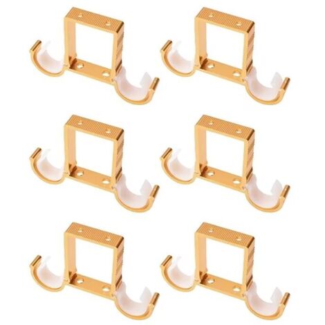 Lot de 6 supports de tringle à rideaux en alliage d'aluminium pour tringle à rideaux double avec vis, pour tringle à rideaux de 25 mm à 27 mm (doré)