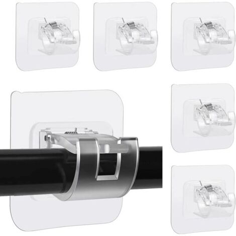 Lot de 6 supports de tringle à rideaux, supports de tringle à rideaux auto-adhésifs, supports de tringle réglables sans clous, fixations murales pour tringle à rideaux (transparent)